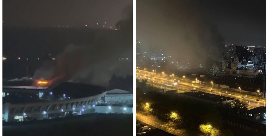 пожар в Измайловском Кремле в Москве